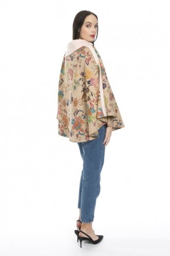 JAYLEY Pink Faux Suede Digital Print Poncho