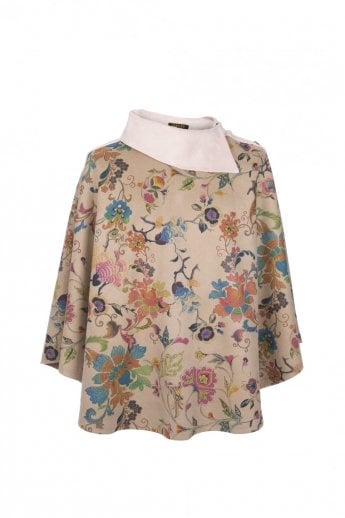 JAYLEY Pink Faux Suede Digital Print Poncho
