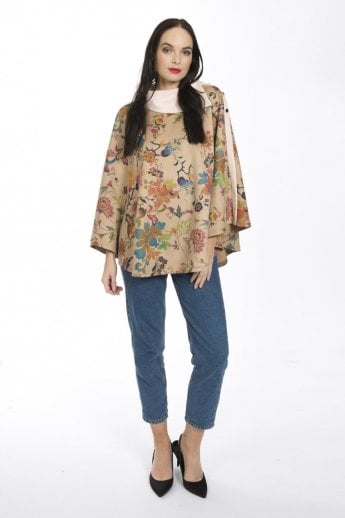JAYLEY Pink Faux Suede Digital Print Poncho