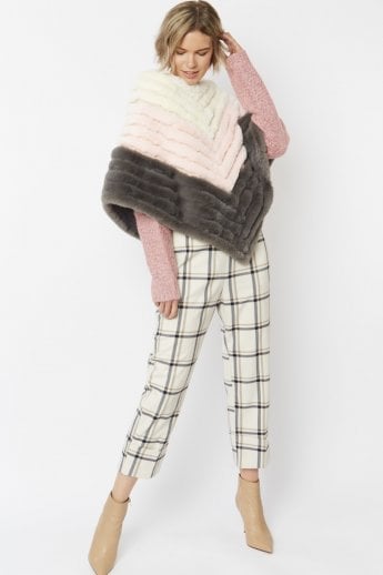 JAYLEY Pink Faux Suede Faux Fur Poncho