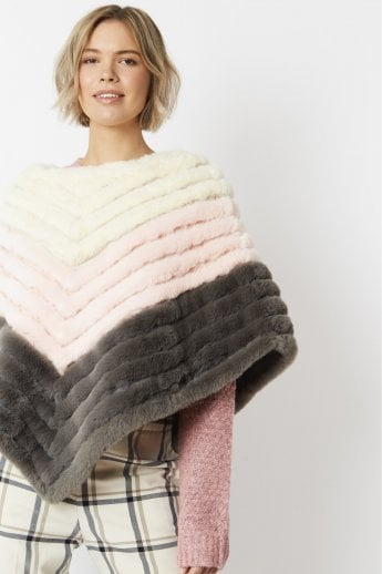 JAYLEY Pink Faux Suede Faux Fur Poncho