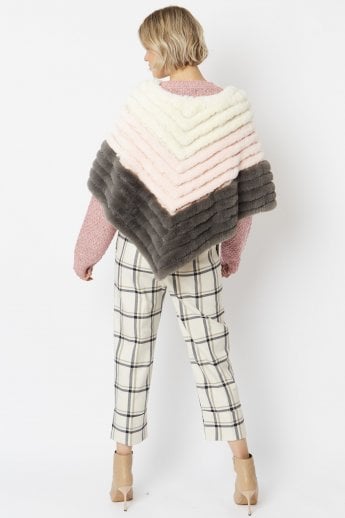JAYLEY Pink Faux Suede Faux Fur Poncho