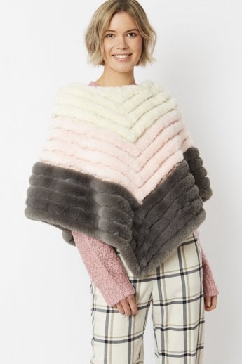 JAYLEY Pink Faux Suede Faux Fur Poncho