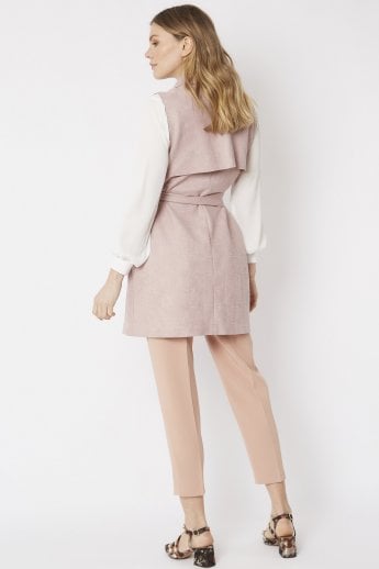 JAYLEY Pink Faux Suede Gilet | Waistcoat With Belt