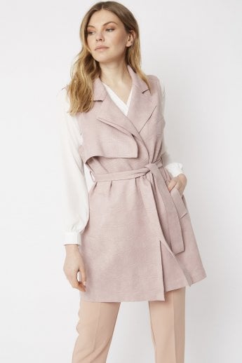 JAYLEY Pink Faux Suede Gilet | Waistcoat With Belt
