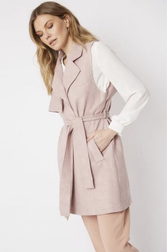 JAYLEY Pink Faux Suede Gilet | Waistcoat With Belt