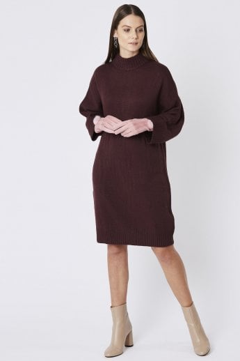 JAYLEY Pink Faux Suede Gloves With Faux Fur Pom