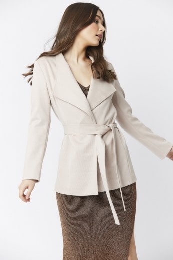 JAYLEY Pink Faux Suede Jacket Tie Waist