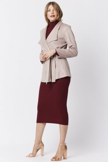 JAYLEY Pink Faux Suede Jacket Tie Waist