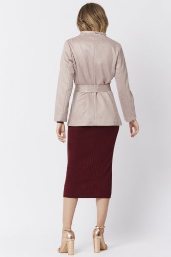JAYLEY Pink Faux Suede Jacket Tie Waist
