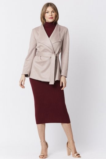 JAYLEY Pink Faux Suede Jacket Tie Waist