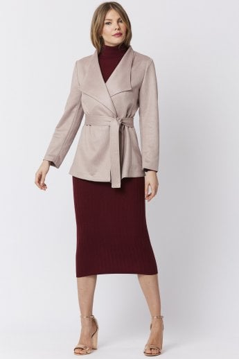 JAYLEY Pink Faux Suede Jacket Tie Waist
