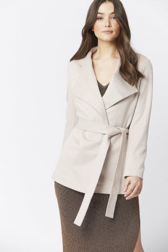 JAYLEY Pink Faux Suede Jacket Tie Waist