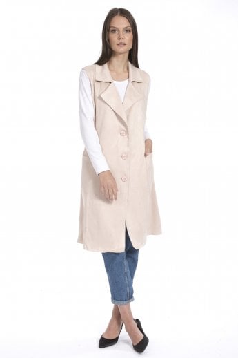 JAYLEY Pink Faux Suede Long Length Gilet | Waistcoat