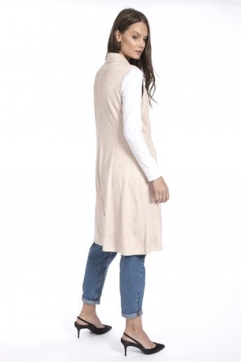 JAYLEY Pink Faux Suede Long Length Gilet | Waistcoat
