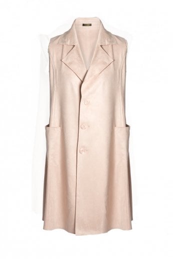 JAYLEY Pink Faux Suede Long Length Gilet | Waistcoat