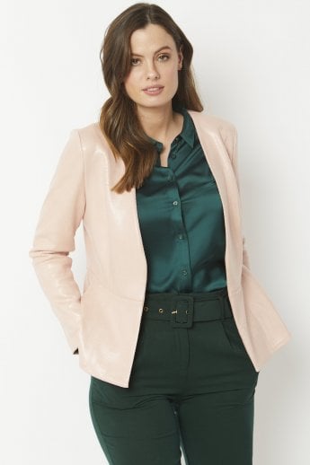 JAYLEY Pink Faux Suede Peplum Jacket