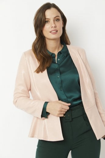 JAYLEY Pink Faux Suede Peplum Jacket