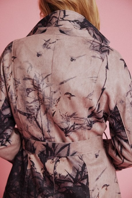 JAYLEY Pink Faux Suede Trench Coat