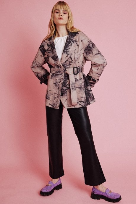 JAYLEY Pink Faux Suede Trench Coat