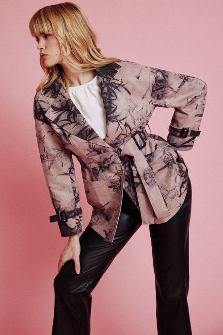 JAYLEY Pink Faux Suede Trench Coat