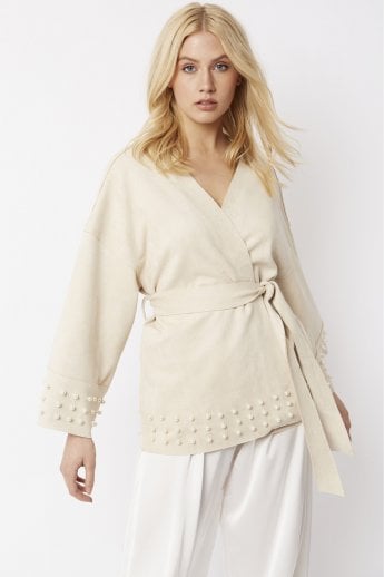 JAYLEY Pink Faux Suede Wrap Jacket