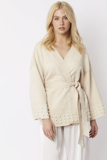 JAYLEY Pink Faux Suede Wrap Jacket