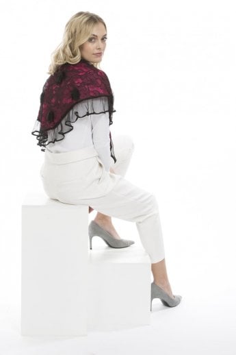 JAYLEY Pink Fine Knit and Lace Scarf