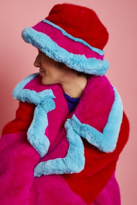 JAYLEY Pink Gigi Faux Fur Midi Coat