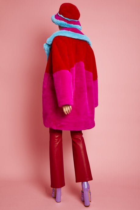 JAYLEY Pink Gigi Faux Fur Midi Coat