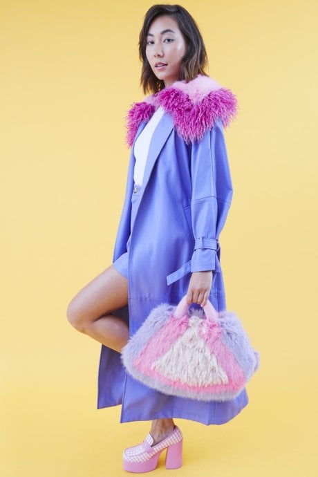 JAYLEY Pink Hand Crafted Eco Bamboo Faux Fur Bag