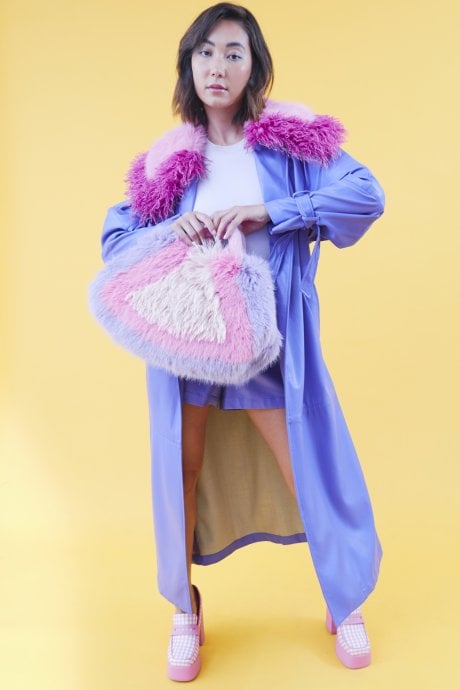 JAYLEY Pink Hand Crafted Eco Bamboo Faux Fur Bag