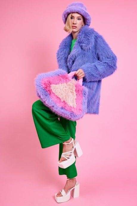 JAYLEY Pink Hand Crafted Eco Bamboo Faux Fur Bag