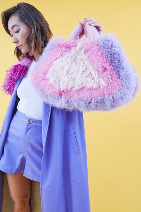 JAYLEY Pink Hand Crafted Eco Bamboo Faux Fur Bag