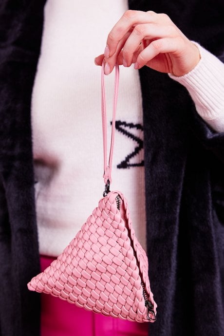 JAYLEY Pink Hand Knitted Eco Leather Pyramid Bag