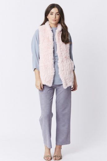 JAYLEY Pink Hand Knitted Faux Fur Gilet | Waistcoat
