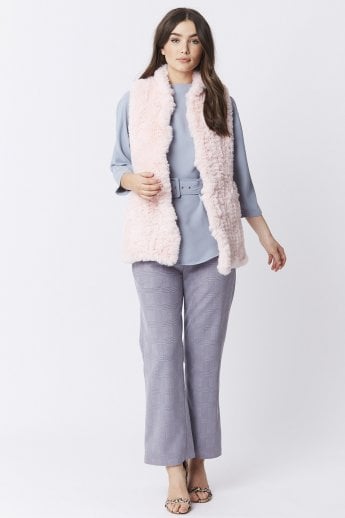 JAYLEY Pink Hand Knitted Faux Fur Gilet | Waistcoat