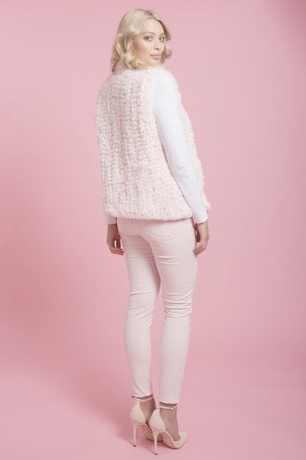 JAYLEY Pink Hand Knitted Faux Fur Gilet | Waistcoat