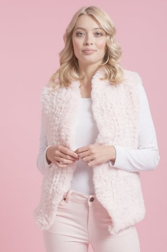 JAYLEY Pink Hand Knitted Faux Fur Gilet | Waistcoat