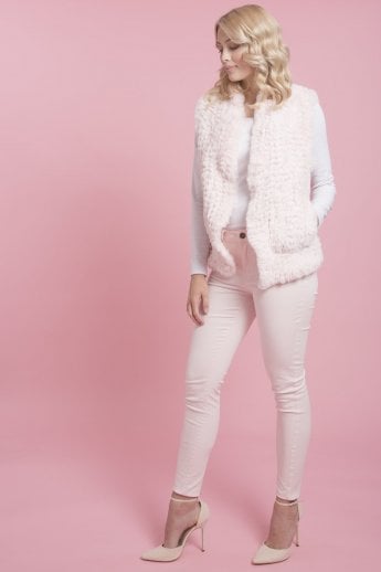 JAYLEY Pink Hand Knitted Faux Fur Gilet | Waistcoat