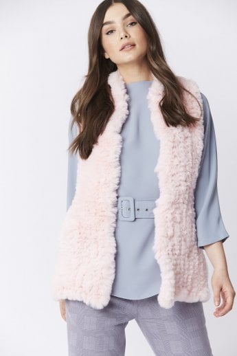 JAYLEY Pink Hand Knitted Faux Fur Gilet | Waistcoat