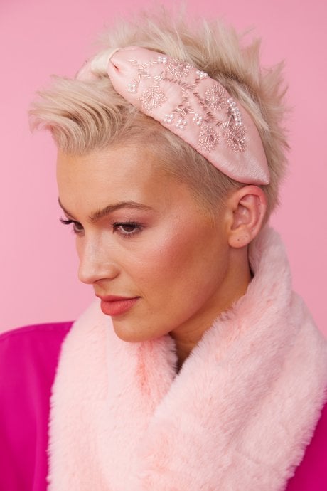 JAYLEY Pink Hand Made Silk Blend Embroidered Headband