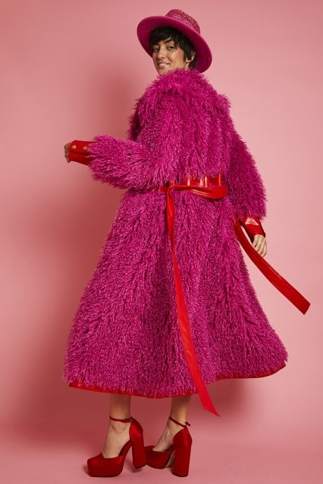JAYLEY Pink Knitted Bamboo And Eco Leather Shearling Coat