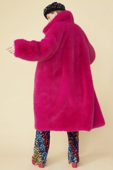 JAYLEY Pink Knitted Bamboo Faux Fur Maxi Coat