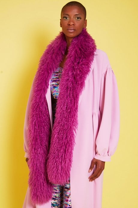 JAYLEY Pink Knitted Faux Mongolian Dress Scarf