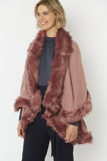 JAYLEY Pink Knitted Luxury Faux Fur Cape