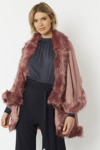 JAYLEY Pink Knitted Luxury Faux Fur Cape