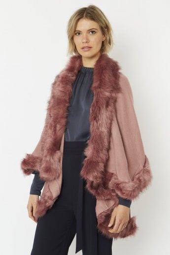 JAYLEY Pink Knitted Luxury Faux Fur Cape