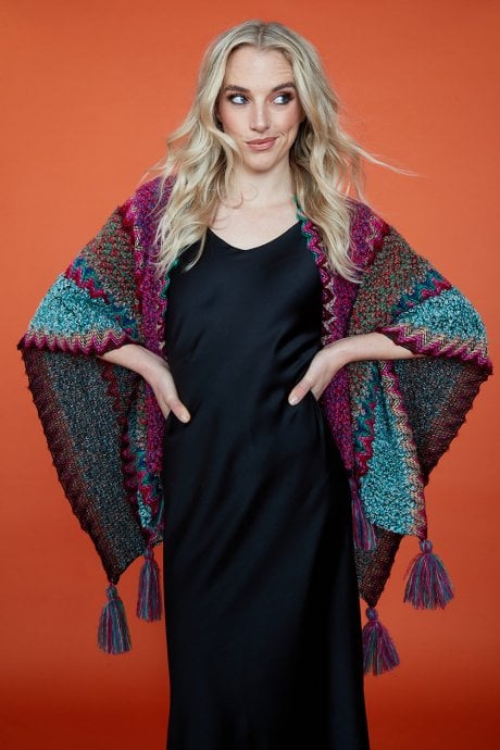 JAYLEY Pink Knitted Multi-Coloured Cape
