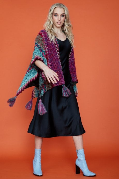 JAYLEY Pink Knitted Multi-Coloured Cape